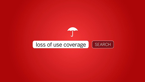 White Travelers logo and text reading "loss of use coverage" on a red background.