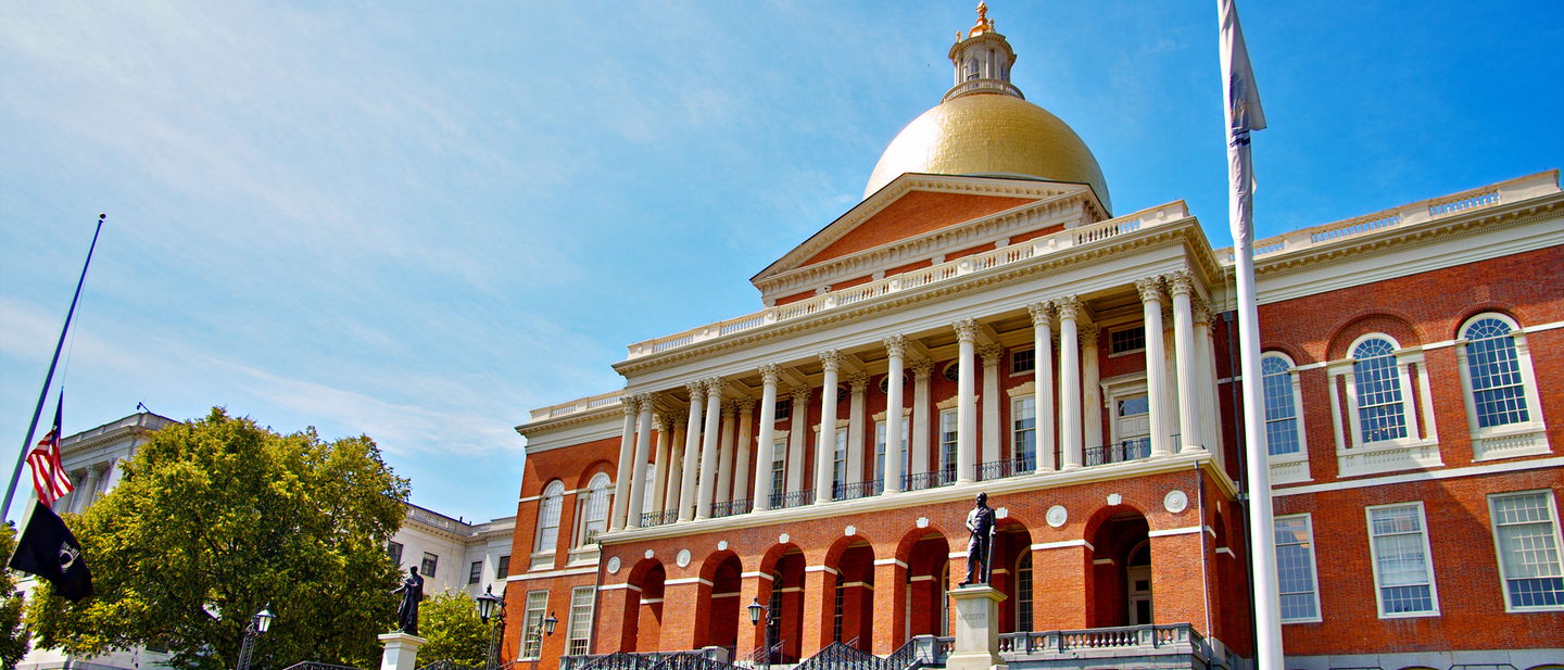 A stately building against a blue sky.