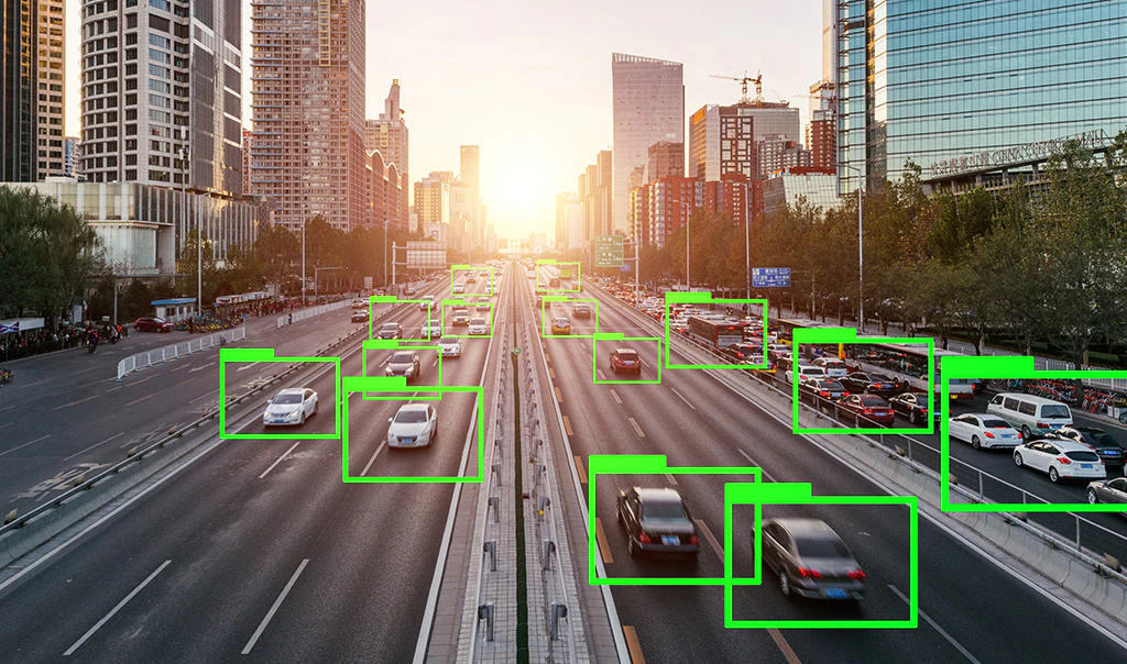 Monitoring cars on highway using smart technology.