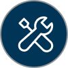 Icon depicting a wrench and screwdriver in a blue circle.