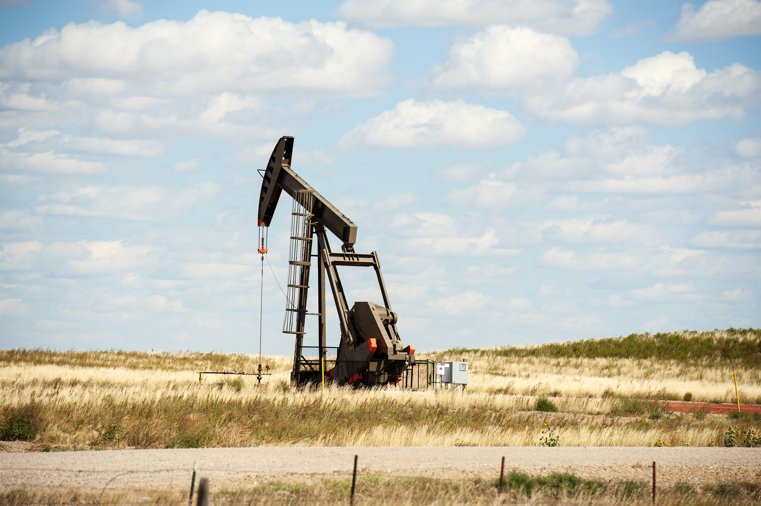 Oil pumpjack in a field.