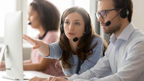 operators in the office talking.