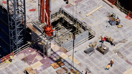 overhead view of a large construction site