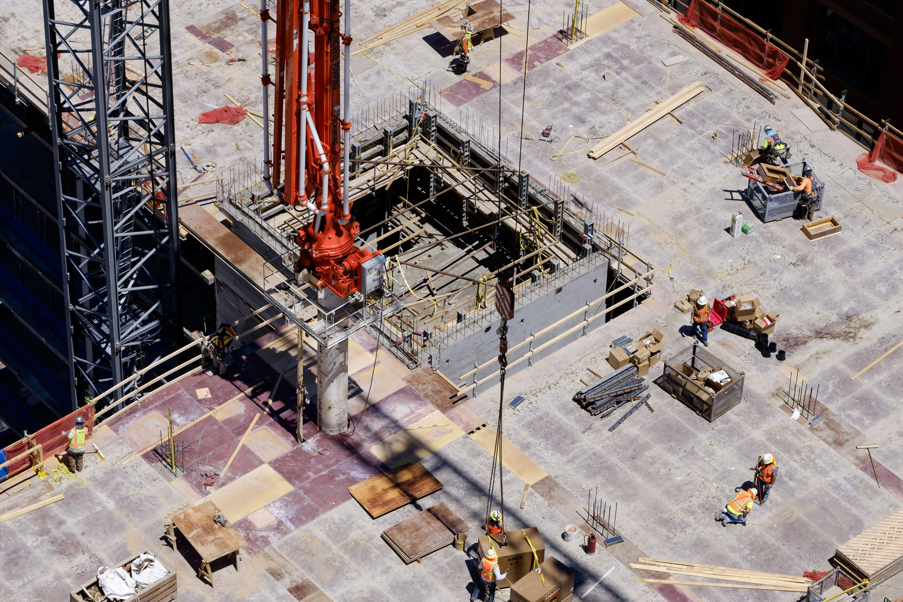 overhead view of a large construction site