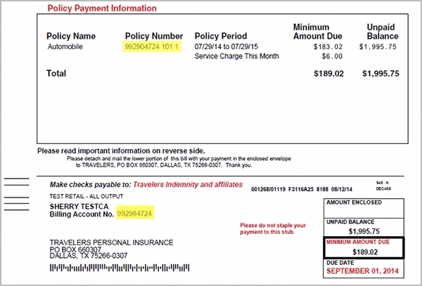 screenshot example of policy bill payment