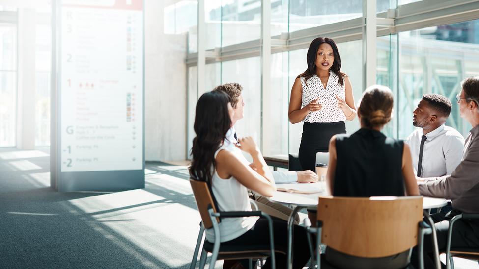 Professionals having a meeting in an office.