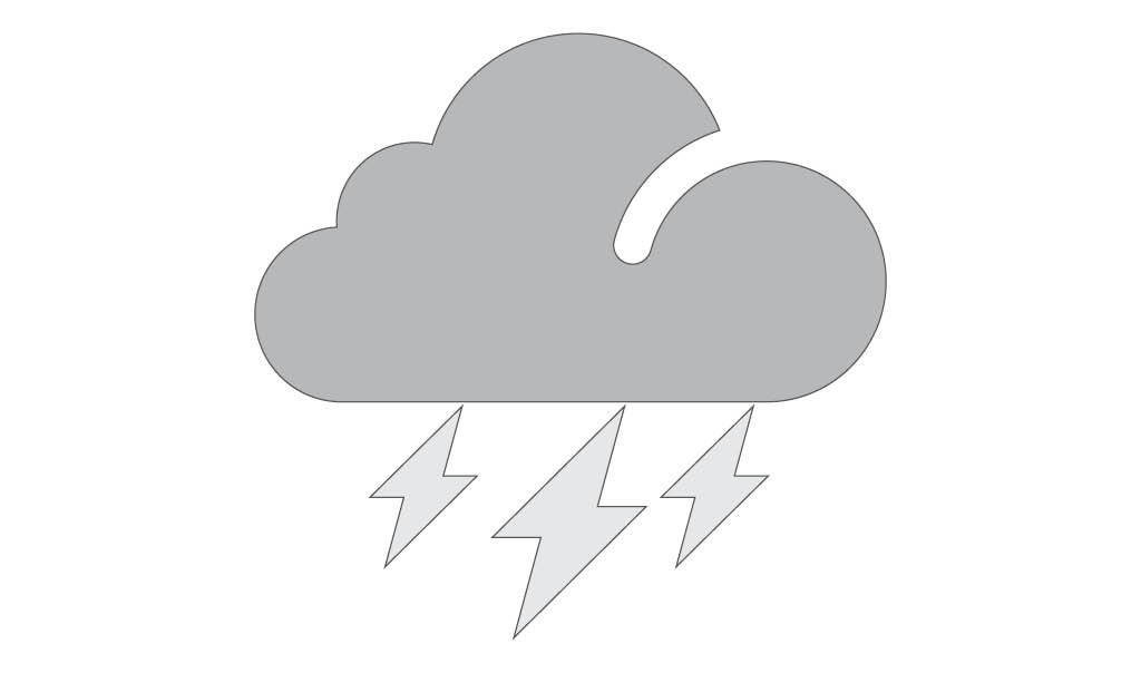 Grey icon with cloud and lightening bolts.