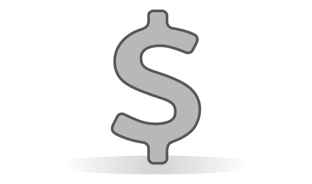 Grey icon of dollar sign.