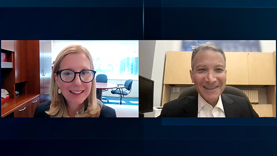 Screenshot of webinar with Jeffrey Rosen and Janice Brunner on Zoom