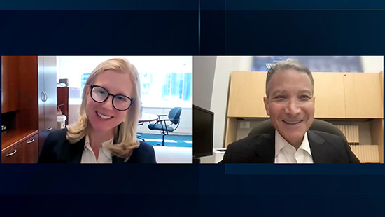 Screenshot of webinar with Jeffrey Rosen and Janice Brunner on Zoom