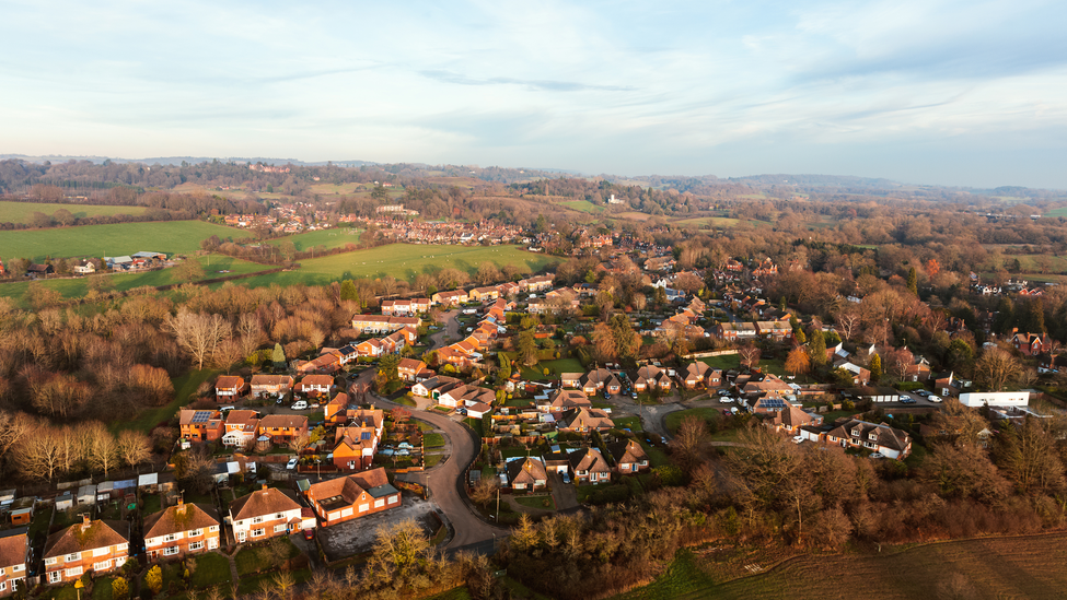 An aerial view of the town of Redhill.