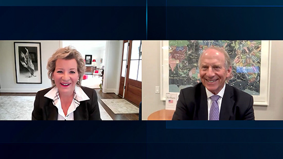 Screenshot of Joan Woodward and Dr. Richard Haass on a Zoom call