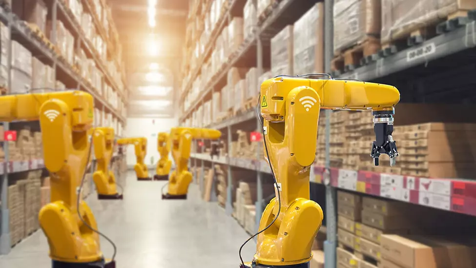 Robots pulling products from shelves.