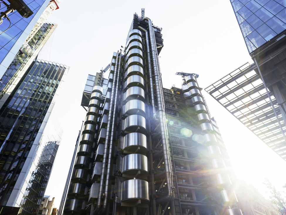 The Lloyds’s of London building stands tall against the sky.