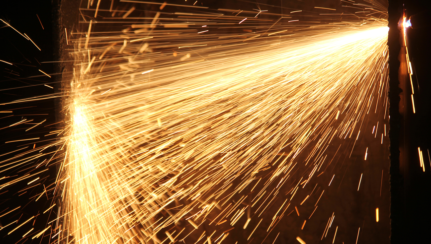 Sparks being produced from hot work.