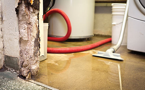 Sump pump in a basement.