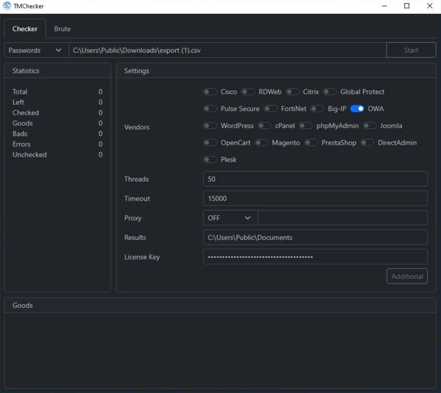 Screenshot of TM Checker tool
