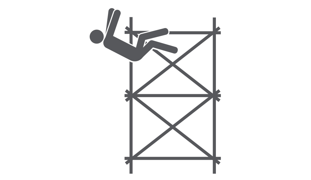 Figure falling from scaffolding.
