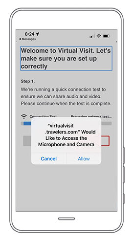 Screenshot of app asking for camera and microphone permission.