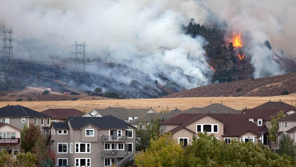 Wildfire near homes.