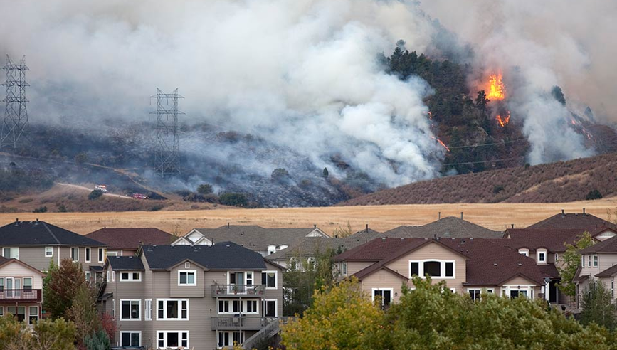 Wildfire near homes.