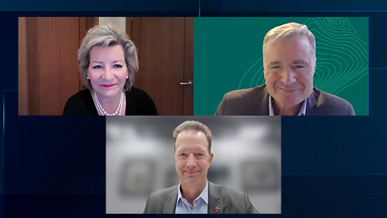 Screenshot of Zoom call with Joan Woodward, Jad Daley, and Michael Klein