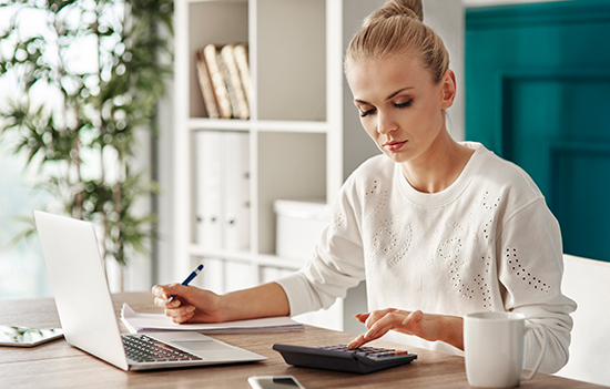 Woman going over insurance deductables.