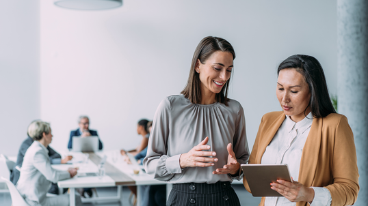 Business owners have a chat in a board room.